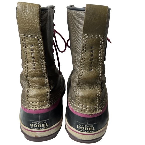 SOREL BOOTS Premium waterproof Winter Snow Olive Fuchsia purple size 8.5 EUC - Picture 2 of 11